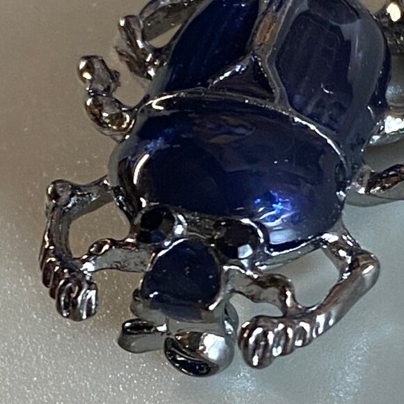 Beetle Bug Jewelry Pin Brooch Silver and Blue Color Metal Accessory Womens - Picture 8 of 16